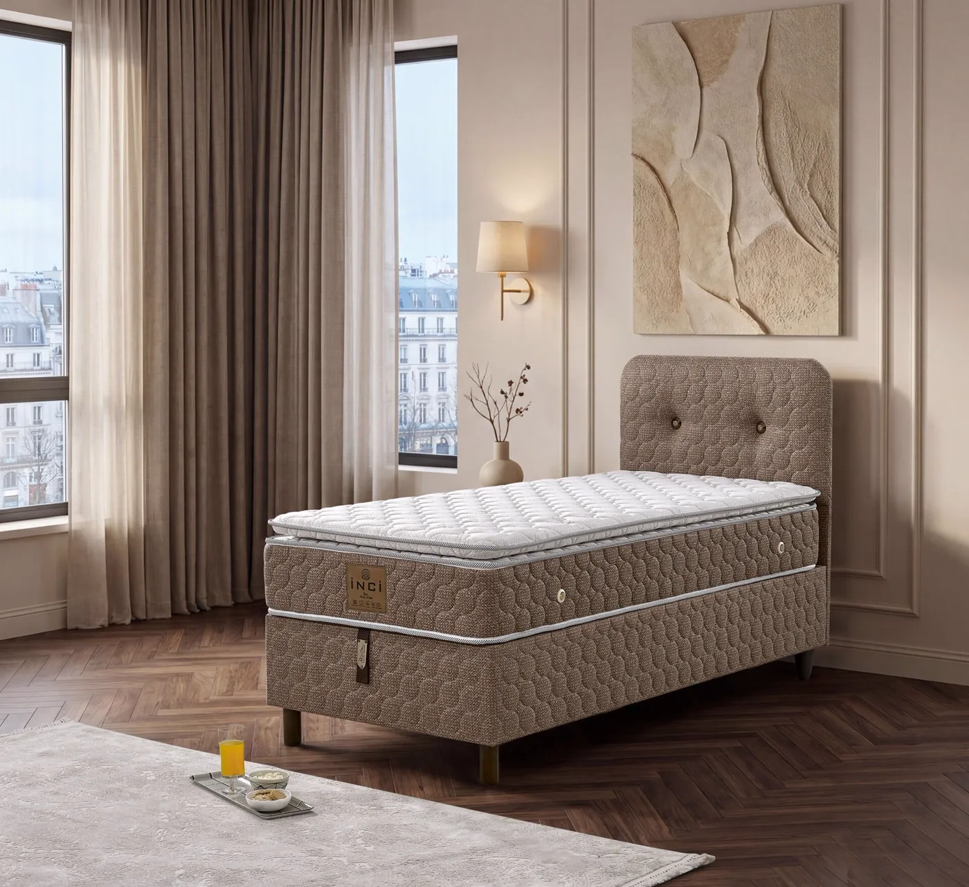 Loya 90x200 Single Mattress, Divan Base, Headboard Set EY3023