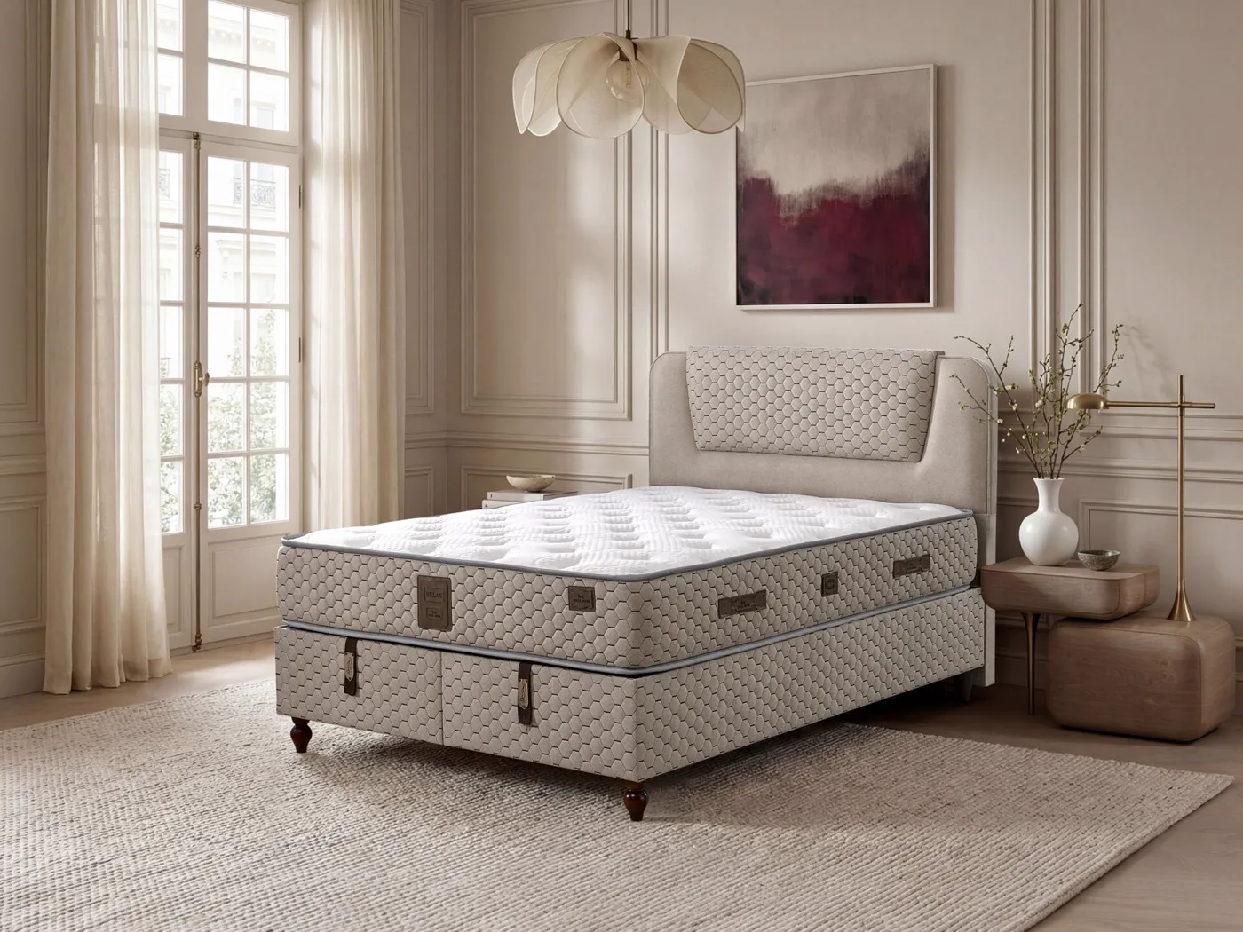 Pera 200x200 Double Mattress, Divan Base, Headboard Set EY3021