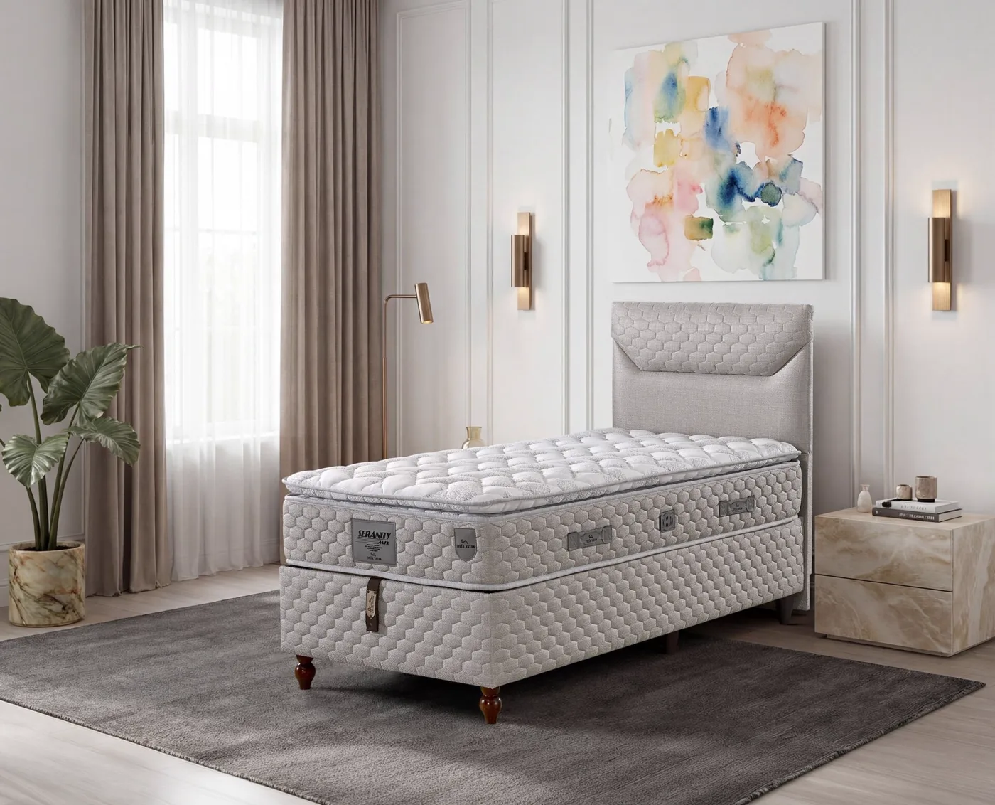 Carla 100x200 Single Mattress, Divan Base, Headboard Set EY3019