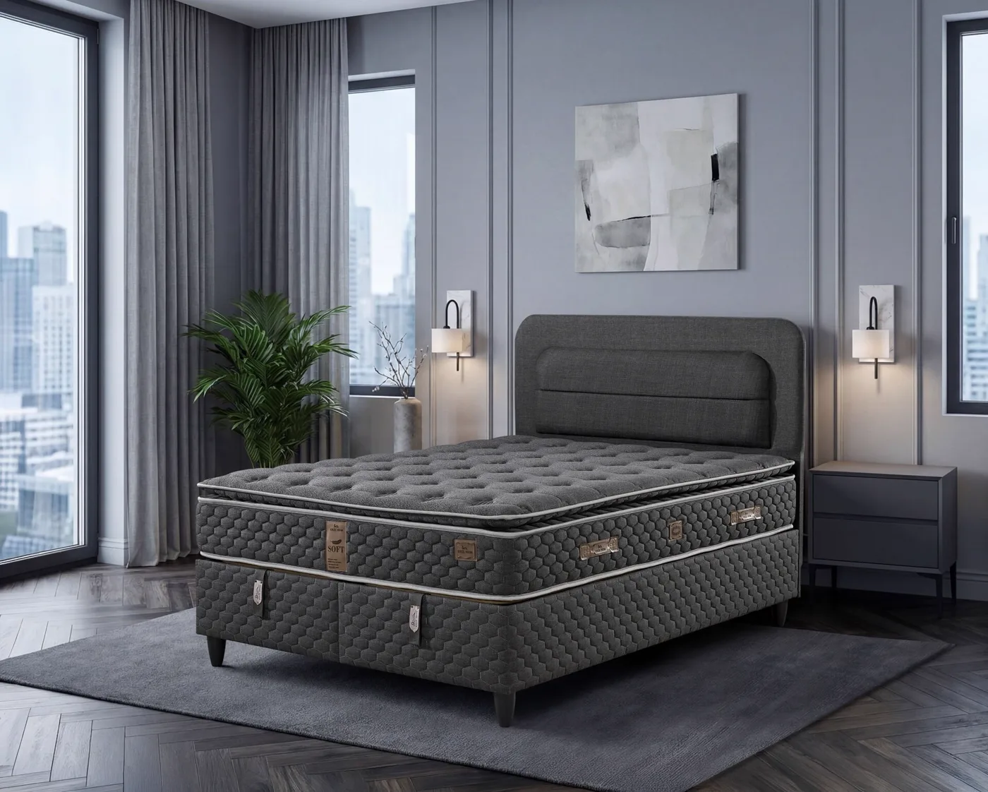 Rio 140x190 Double Mattress, Divan Base, Headboard Set EY3018