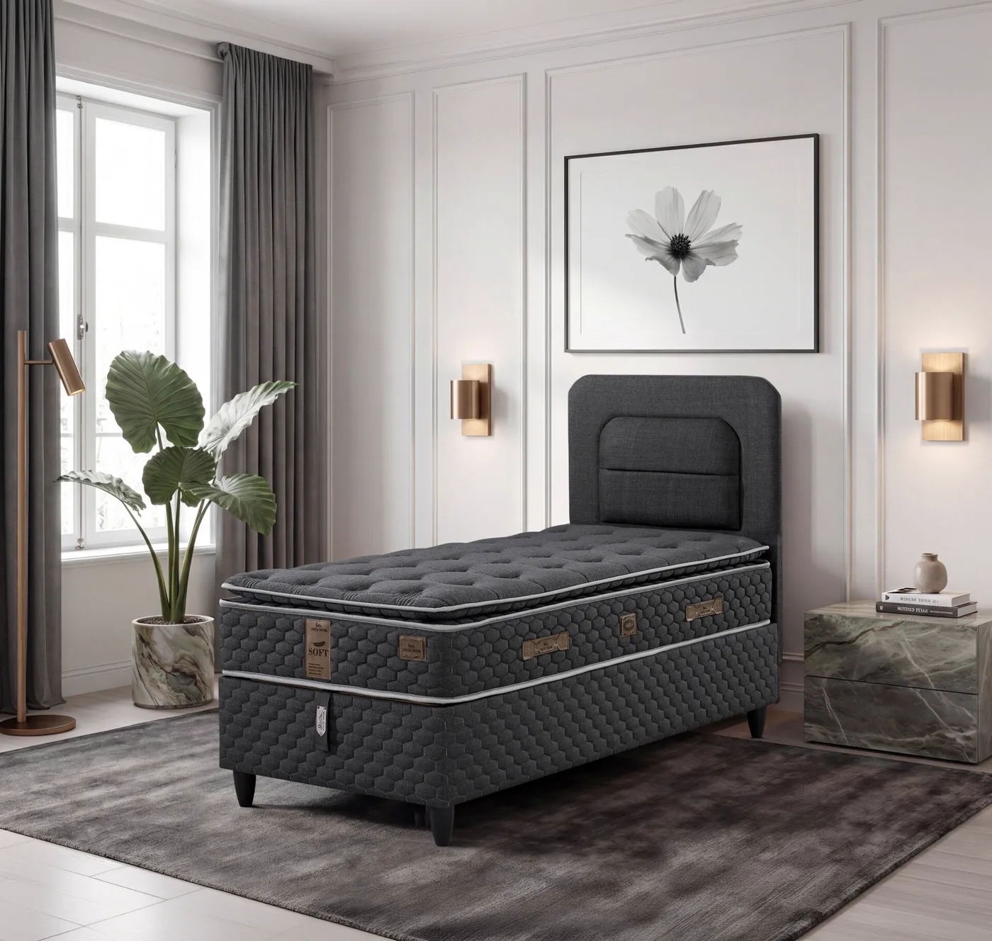 Rio 90x200 Single Mattress, Divan Base, Headboard Set EY3018