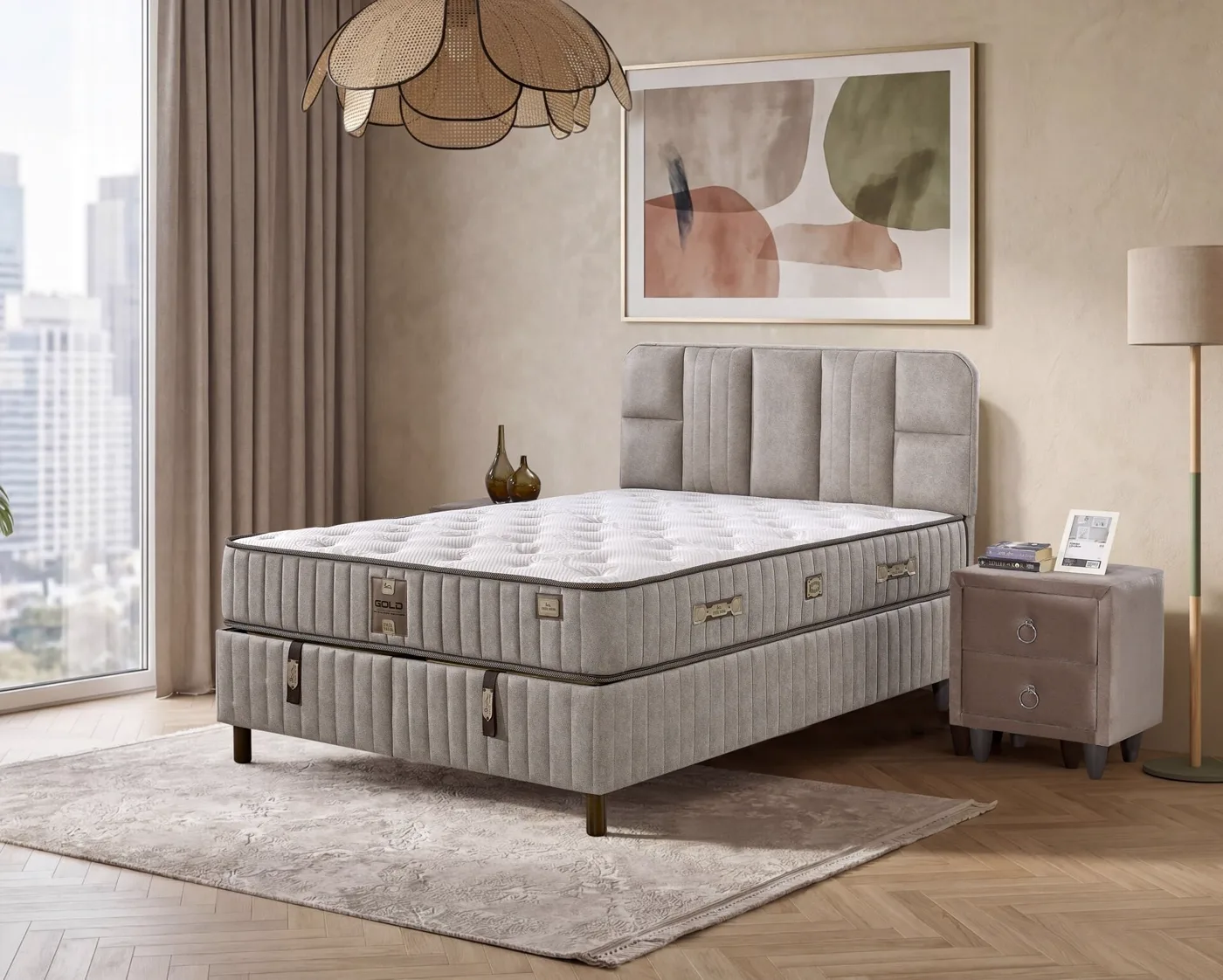 Pien 160x200 Double Mattress, Divan Base, Headboard Set EY3014