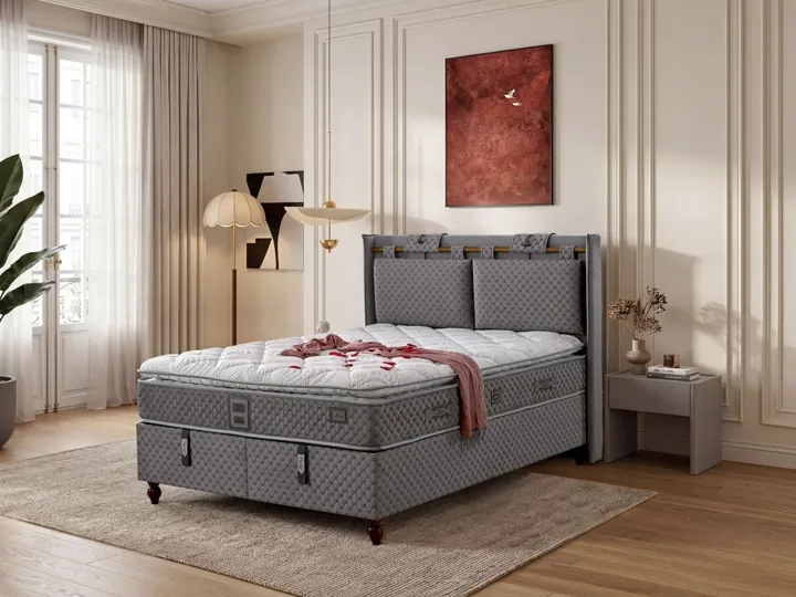 Sleepy 150x200 Double Mattress, Divan Base, Headboard Set EY3012