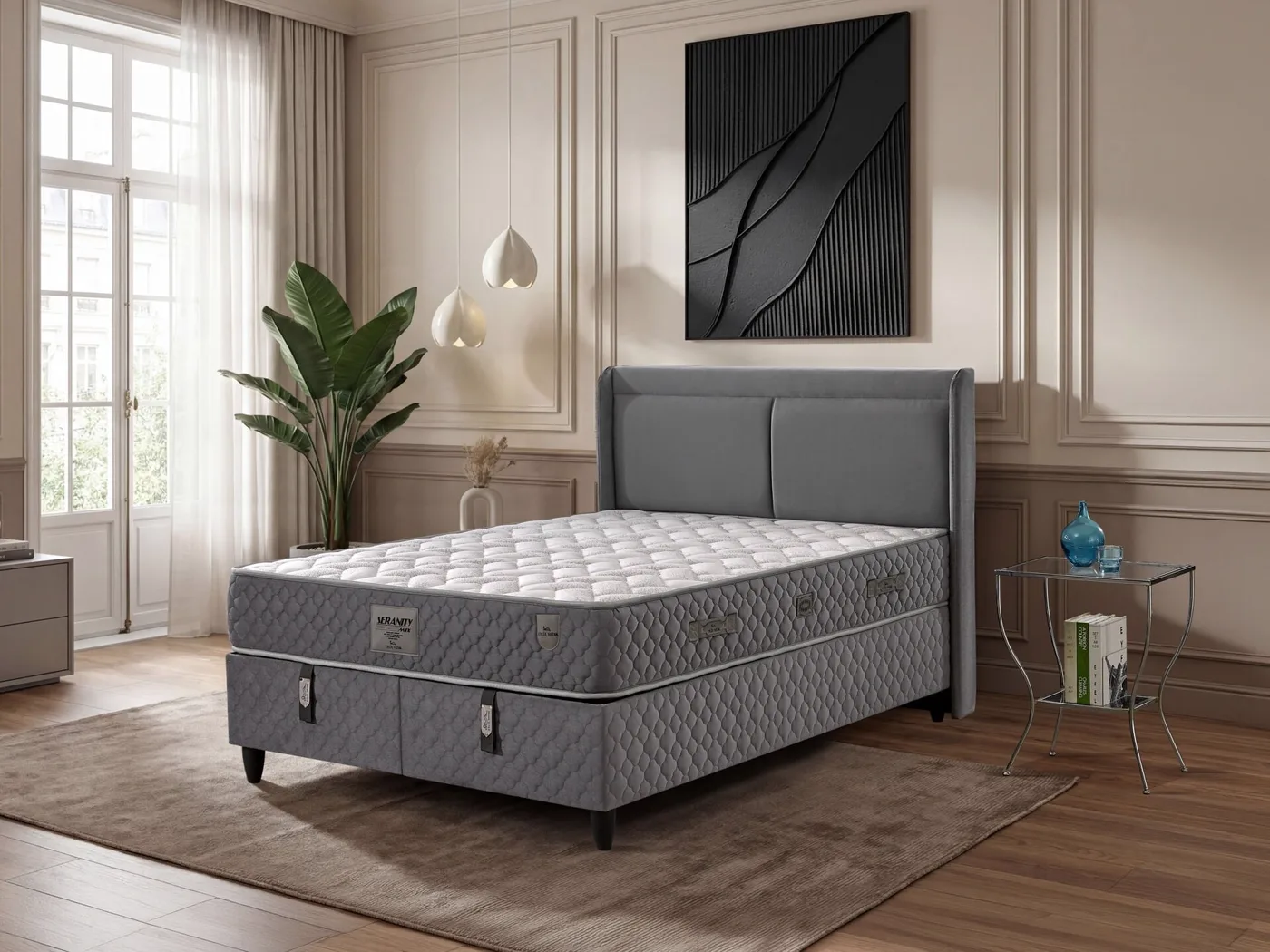 Sedef 160x200 Double Mattress, Divan Base, Headboard Set EY3011