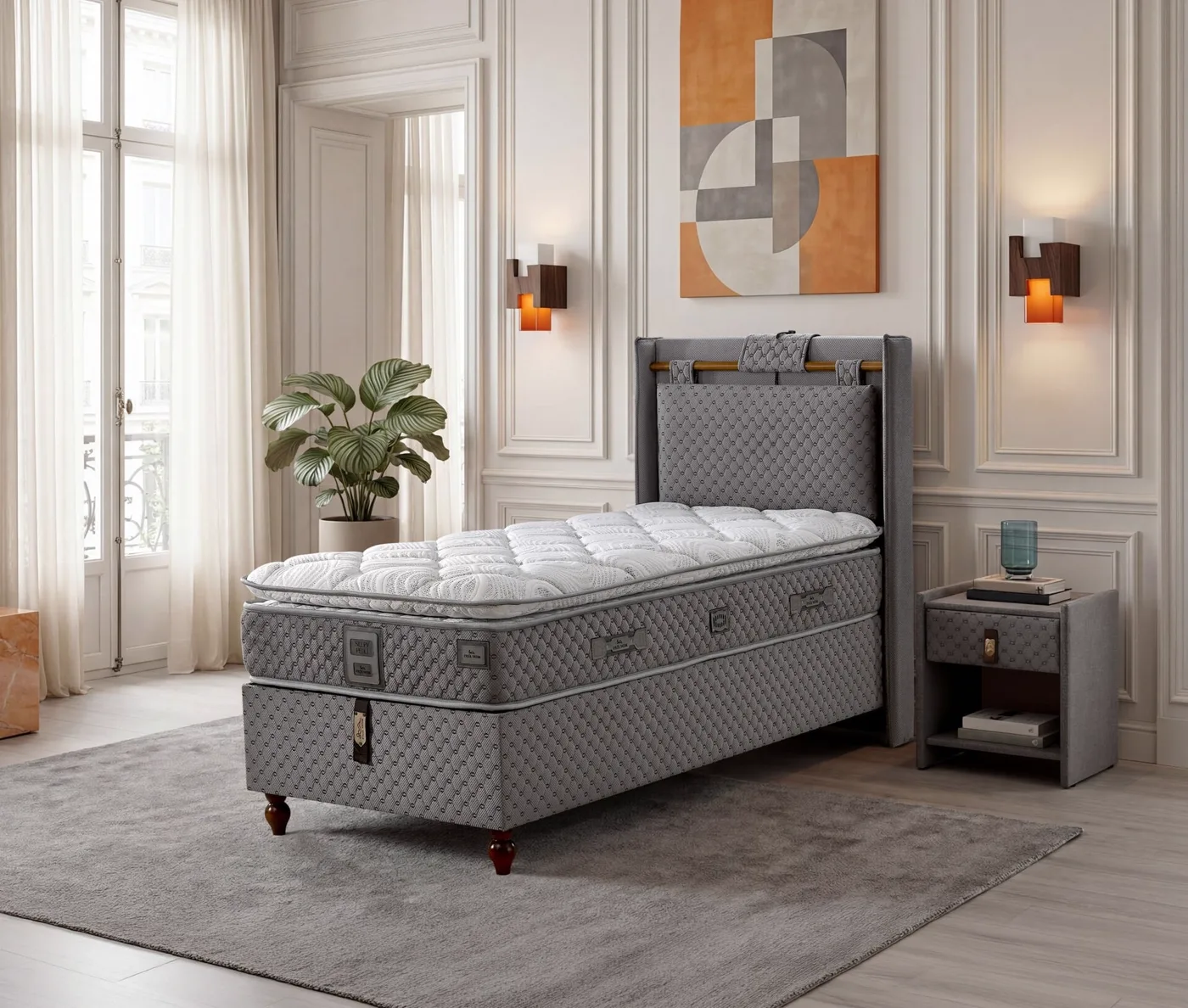 Sleepy 90x190 Single Mattress, Divan Base, Headboard Set EY3012