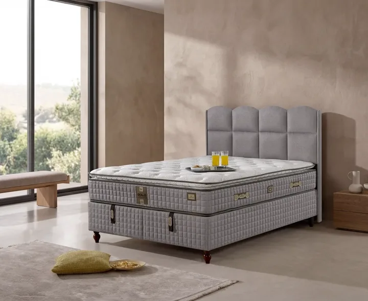 Retro 140x200 Double Mattress, Divan Base, Headboard Set EY3004