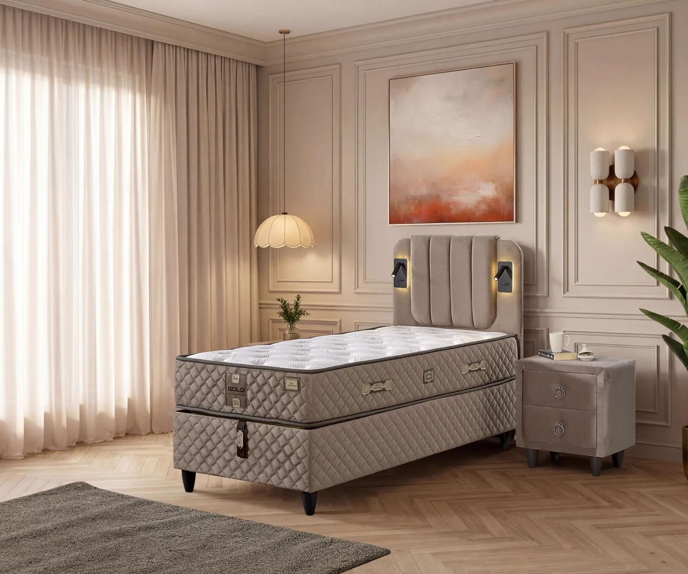 Arya 100x200 Single Mattress, Divan Base, Headboard Set EY3009