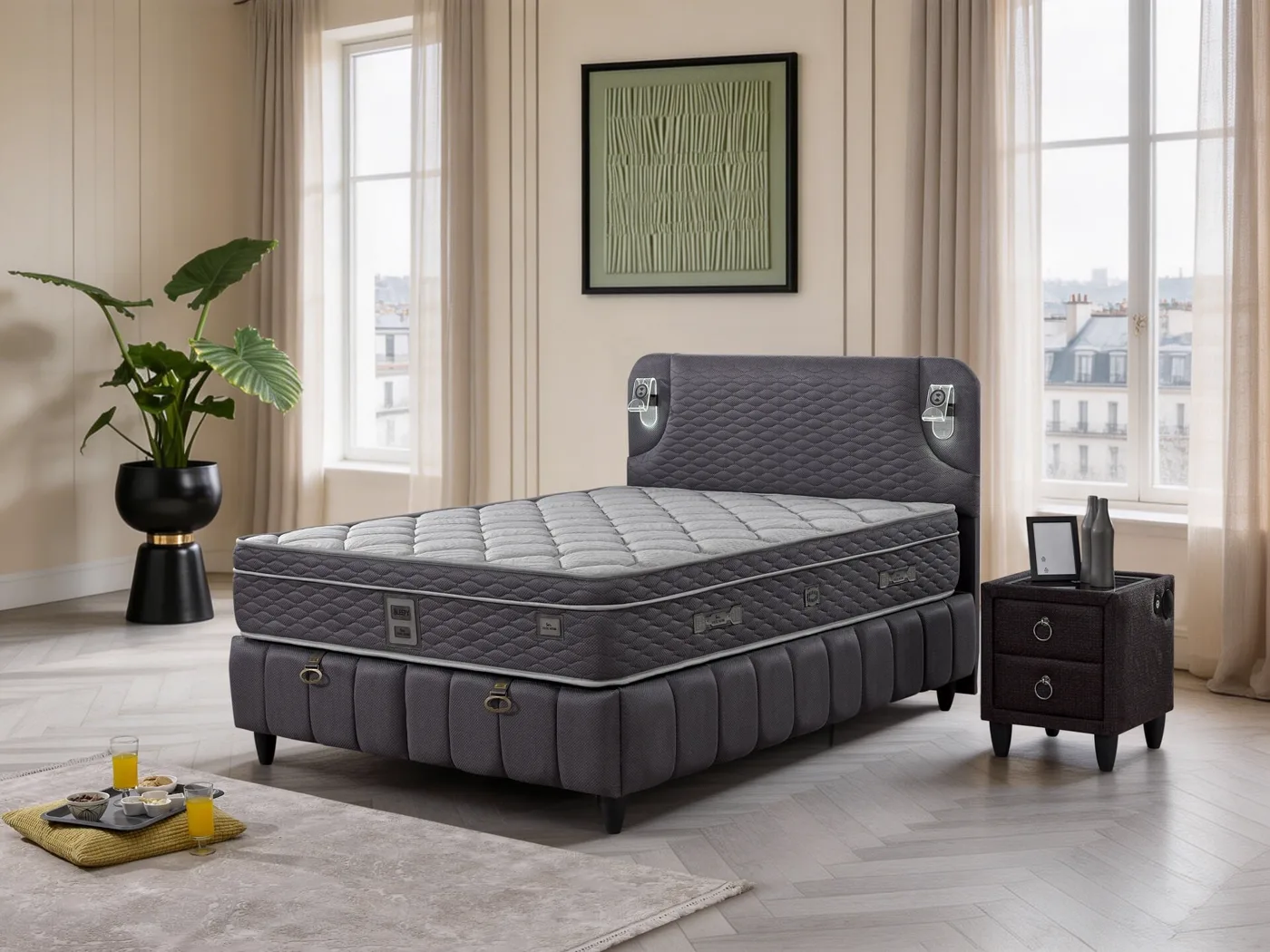 Efor 140x190 Double Mattress, Divan Base, Headboard Set EY3007