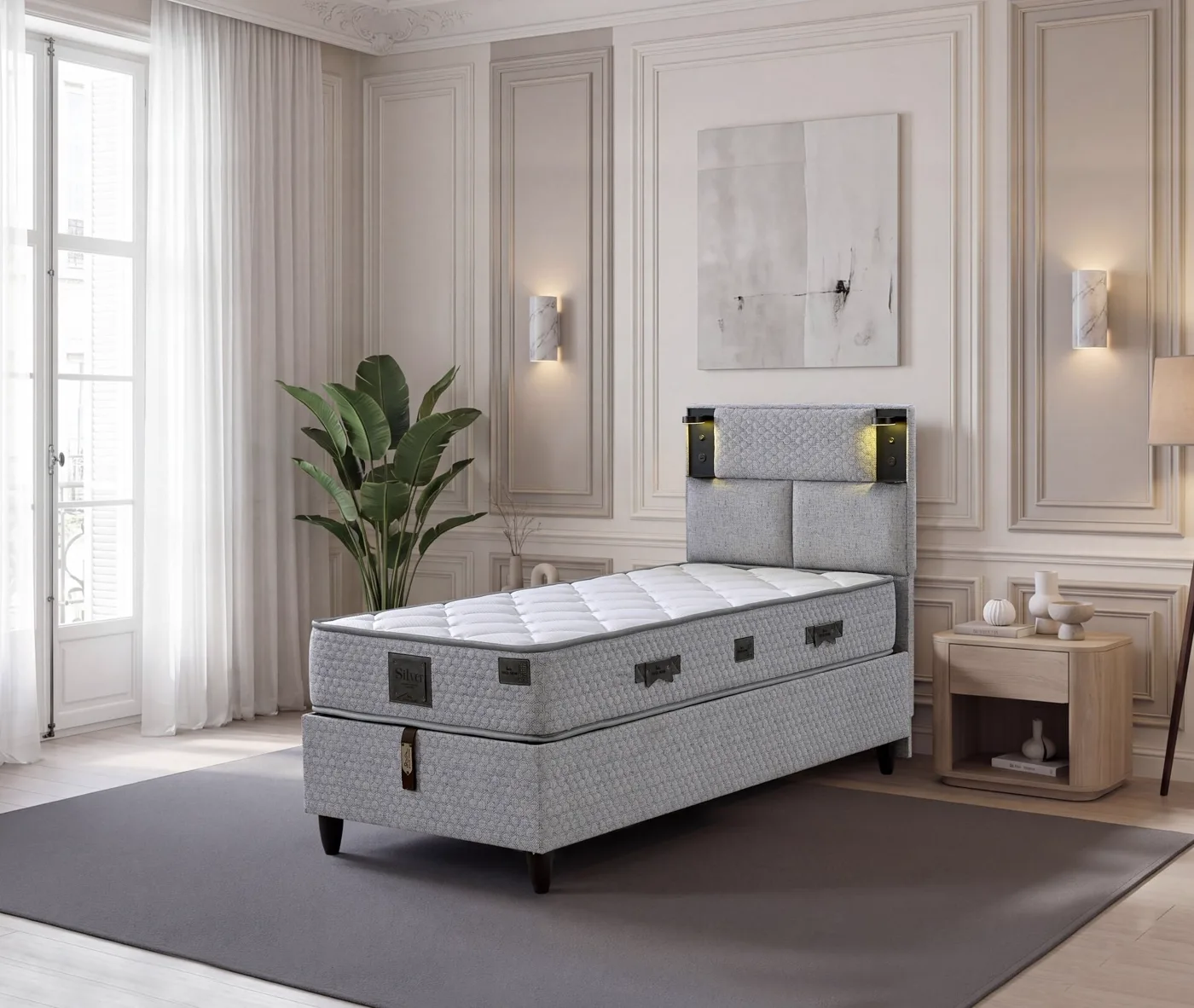 Parma 100x200 Single Mattress, Divan Base, Headboard Set EY3008