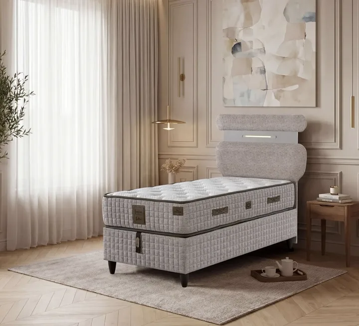 Lucca 120x200 Einzel Matratze, Bettkasten (Boxspring-Unterbau), Kopfteil Set EY3005