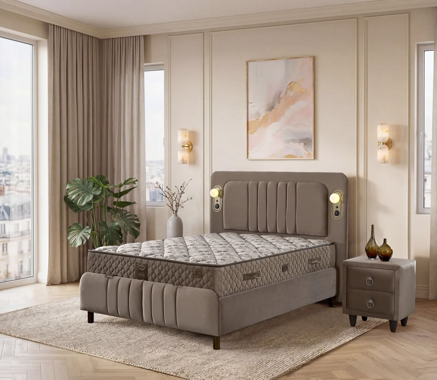 Set materasso singolo Zer 90x200, base letto, testiera EY3003