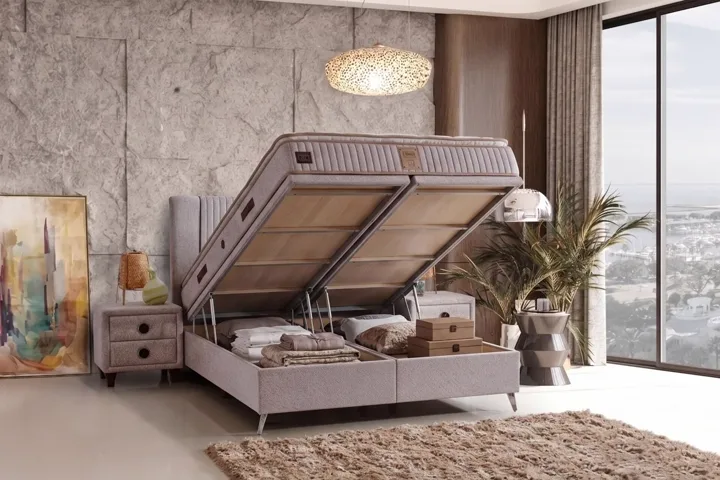 Lucca Sandıklı 150x200 Çift Kişilik Baza, Başlık Seti CP1440