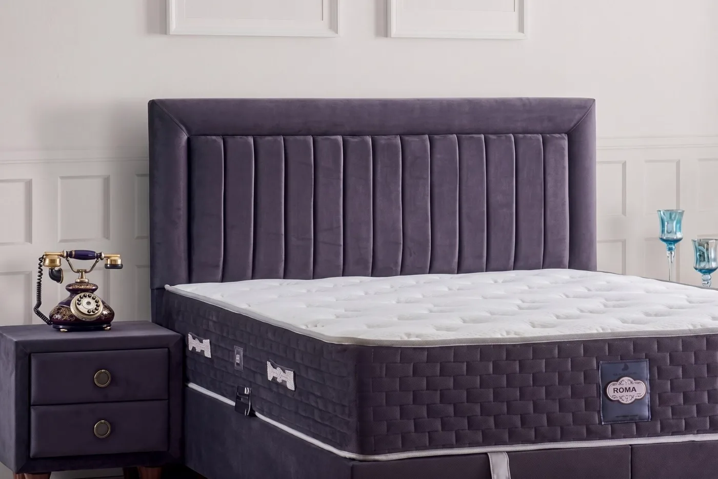 Roma 140x190 Double Divan Base, Headboard Set CP1434