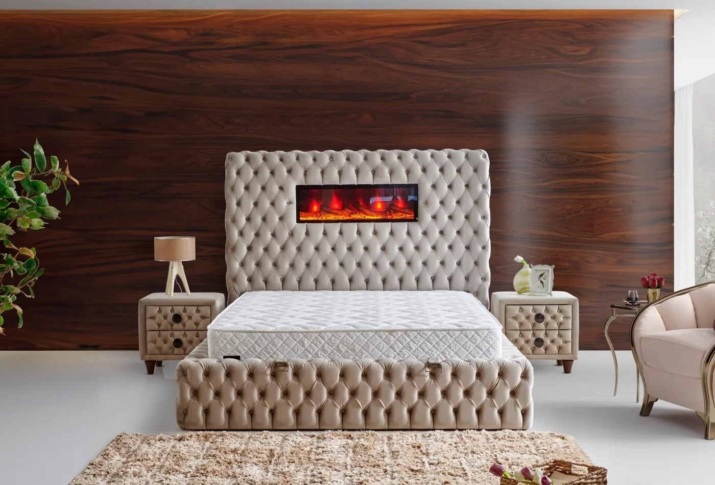Somineli Lux 160x200 Double Mattress, Divan Base, Headboard Set CP1005