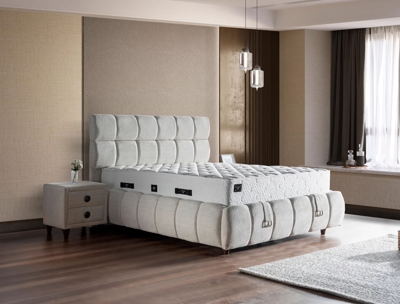 Art Bed 200x200 Double Mattress, Divan Base, Headboard Set CP1004