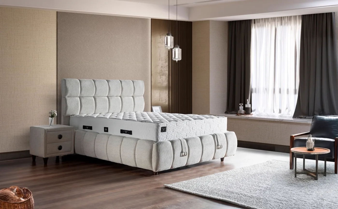 Art Bed 180x200 Double Mattress, Divan Base, Headboard Set CP1004