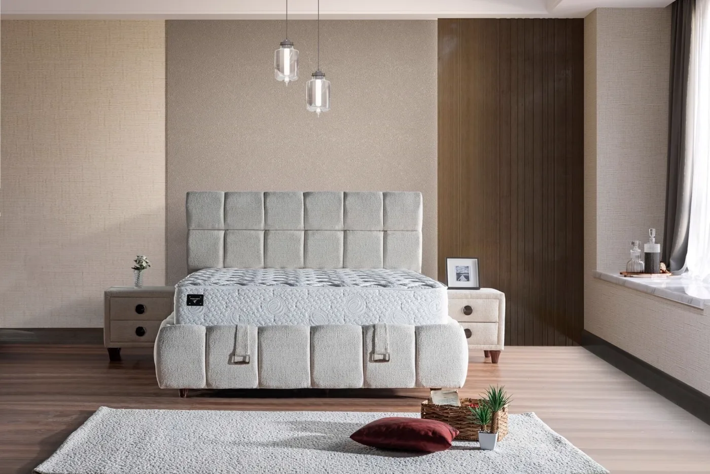 Art Bed 150x200 Double Mattress, Divan Base, Headboard Set CP1004