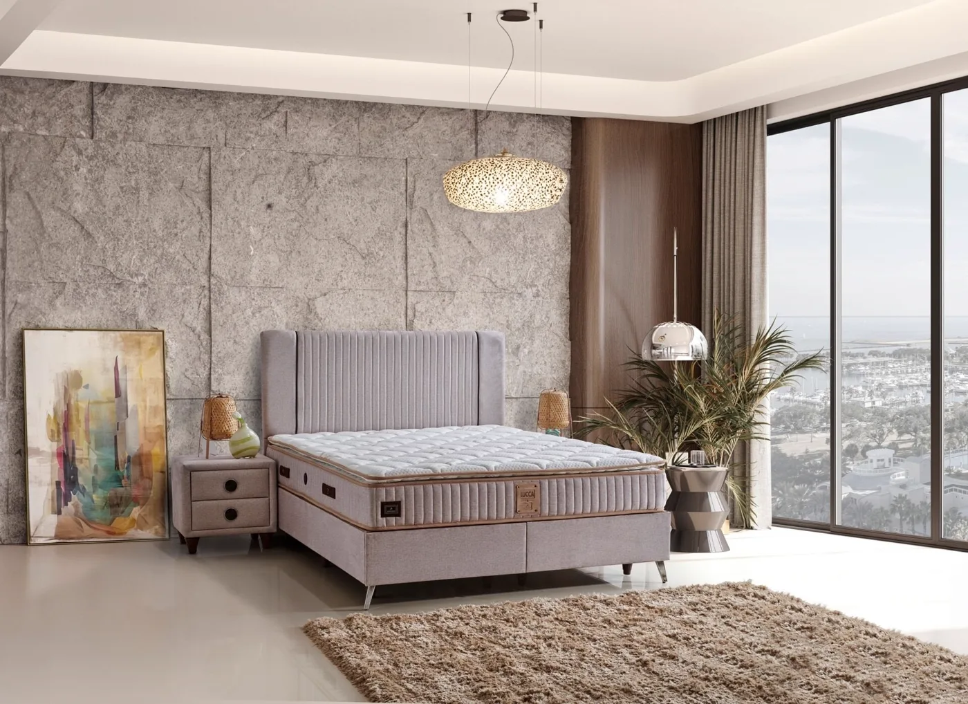 Lucca Without Storage 200x200 Double Mattress, Divan Base, Headboard Set CP1039
