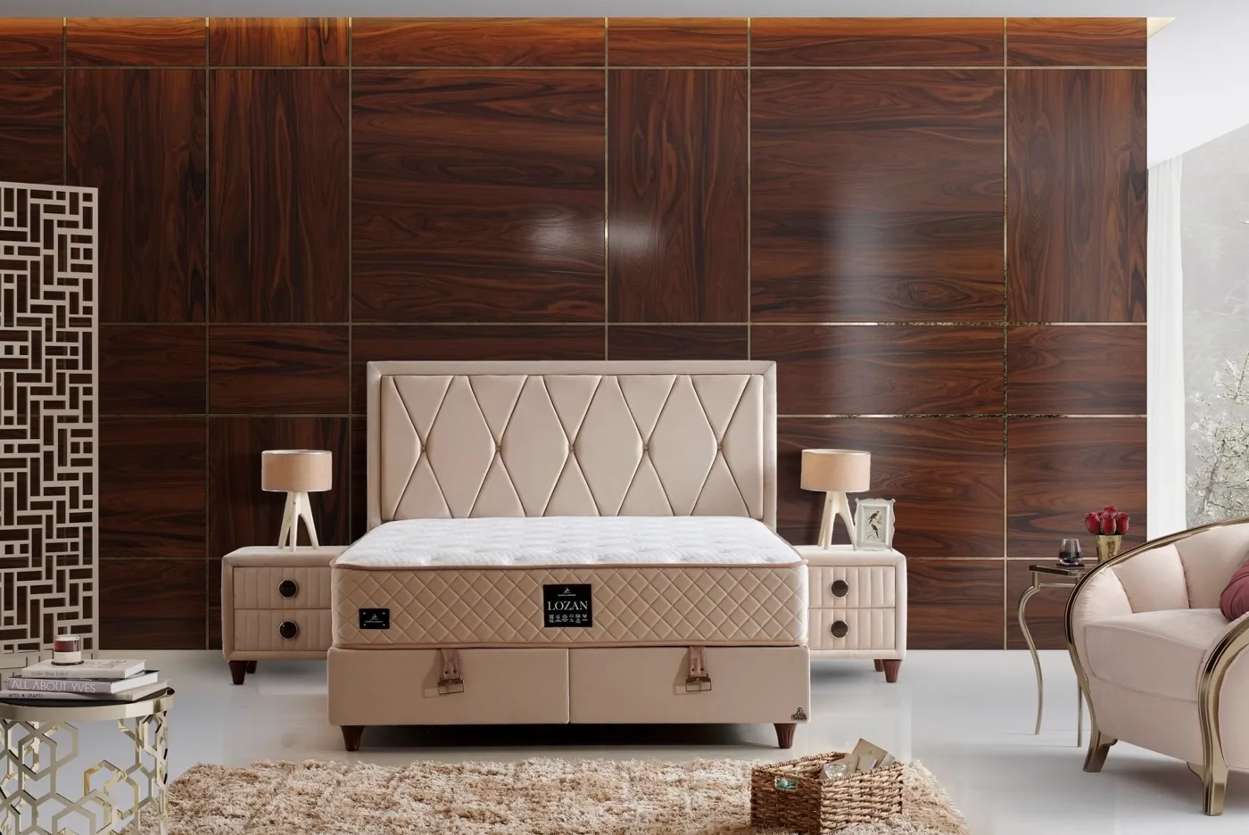 Lozan Plus 160x200 Double Size Mattress, Divan Base, Headboard Set CP1032