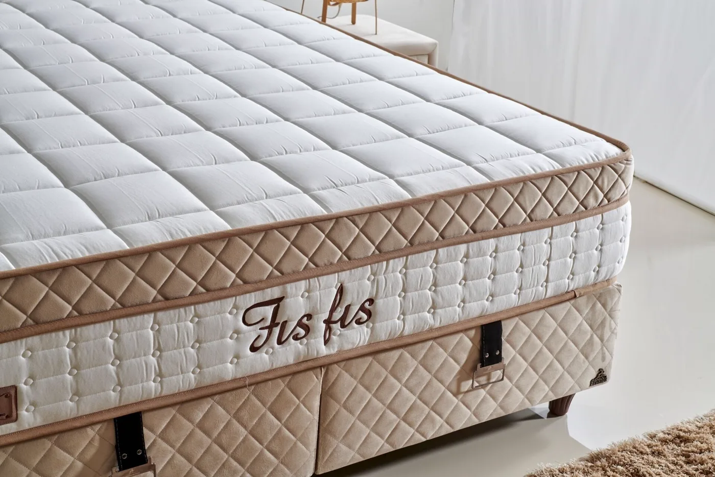 Fisfis Plus 140x200 Double Mattress, Divan Base, Headboard Set CP1030
