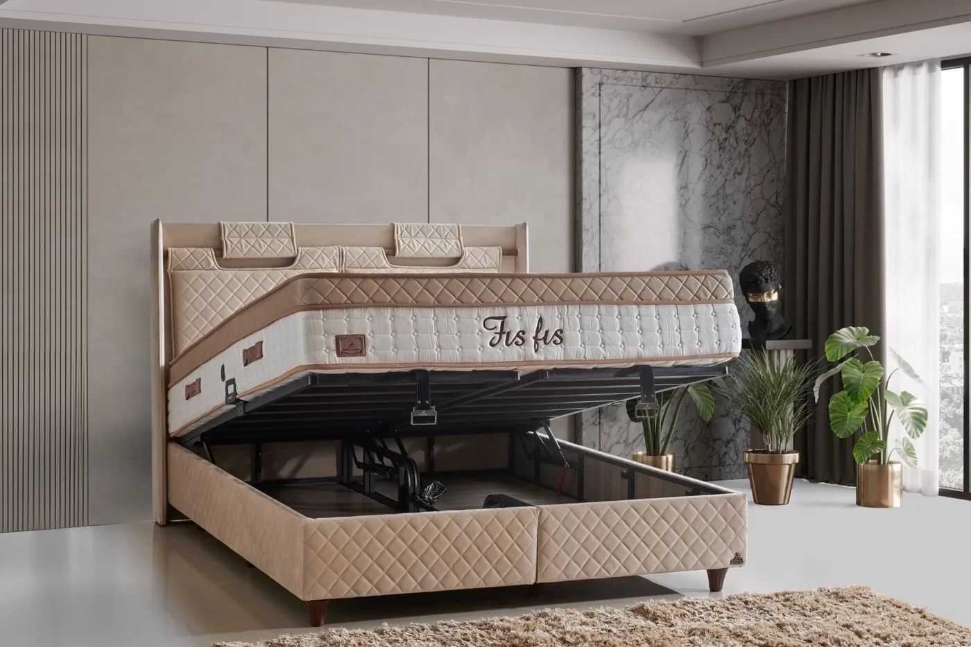 Fisfis Plus 100x200 Single Mattress, Divan Base, Headboard Set CP1030