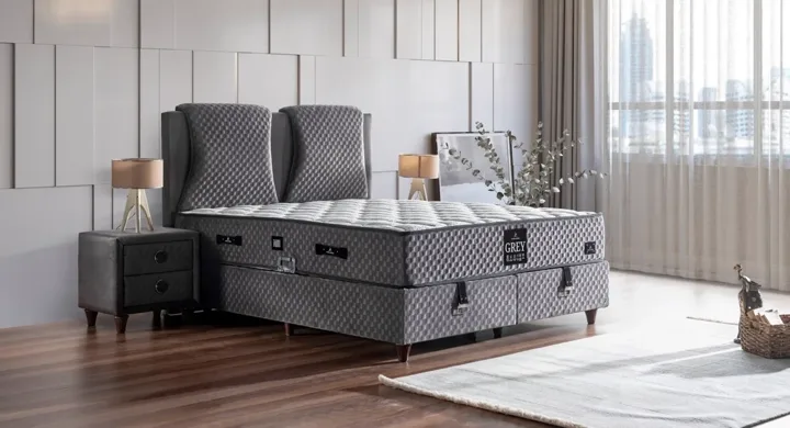 Grey Sleep 140x190 Double Mattress, Divan Base, Headboard Set CP1028