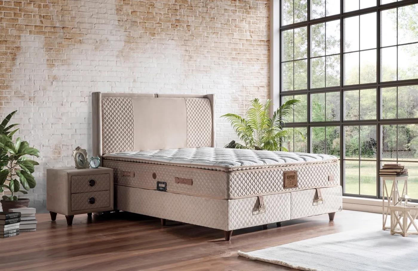 Softly 150x200 Double Mattress, Divan Base, Headboard Set CP1029