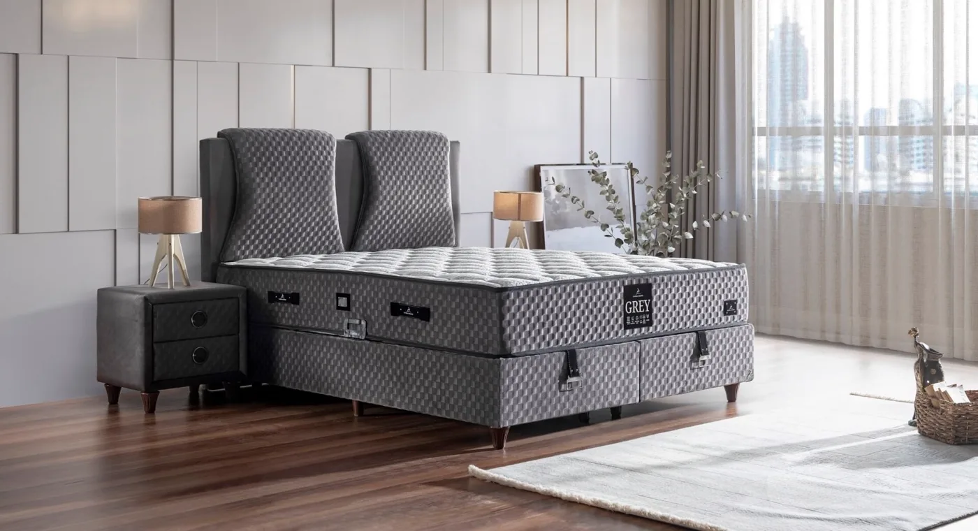 Grey Sleep 160x200 Double Mattress, Divan Base, Headboard Set CP1028