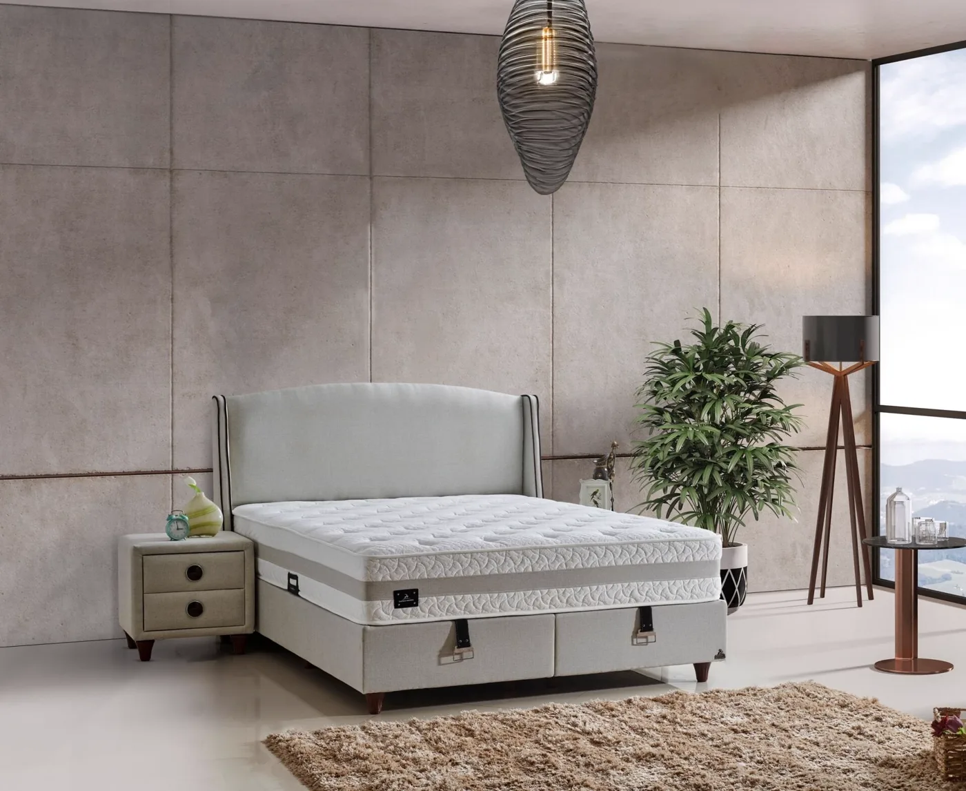 Monza 90x190 Single Size Mattress, Divan Base, Headboard Set CP1026