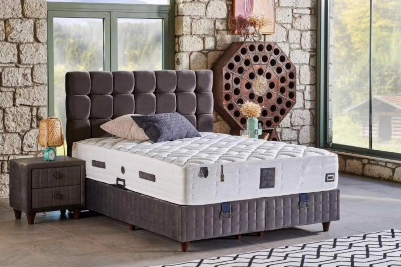Perra 150x200 Double Mattress, Divan Base, Headboard Set CP1025