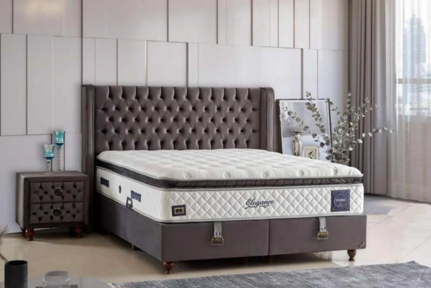 Elegance Padded 90x190 Single Mattress, Divan Base, Headboard Set CP1019