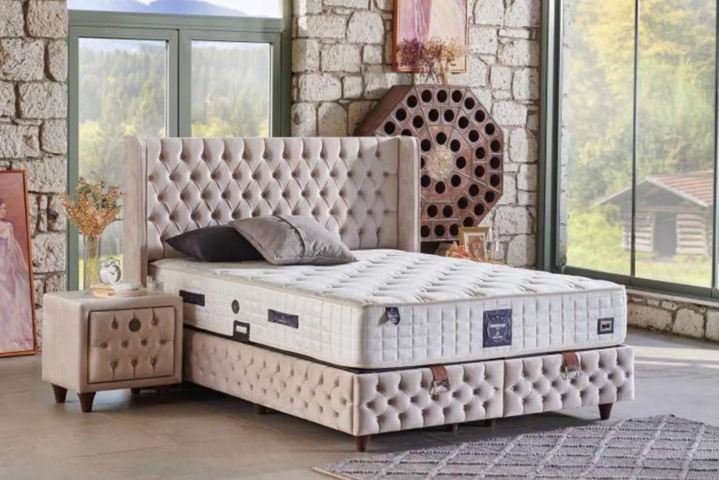Kardelen Plus 160x200 Double Mattress, Divan Base, Headboard Set CP1018