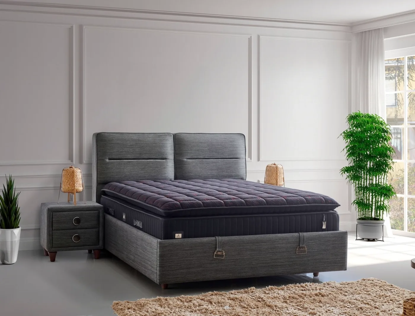 Olympic 200x200 Double Mattress, Divan Base, Headboard Set CP1012