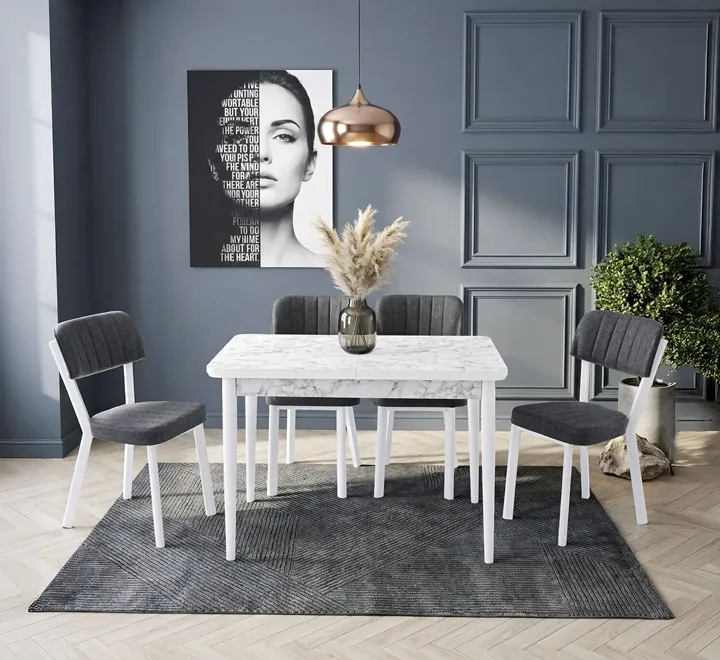 Zen White Marble Table & Ceyda Chair Set HDR1455