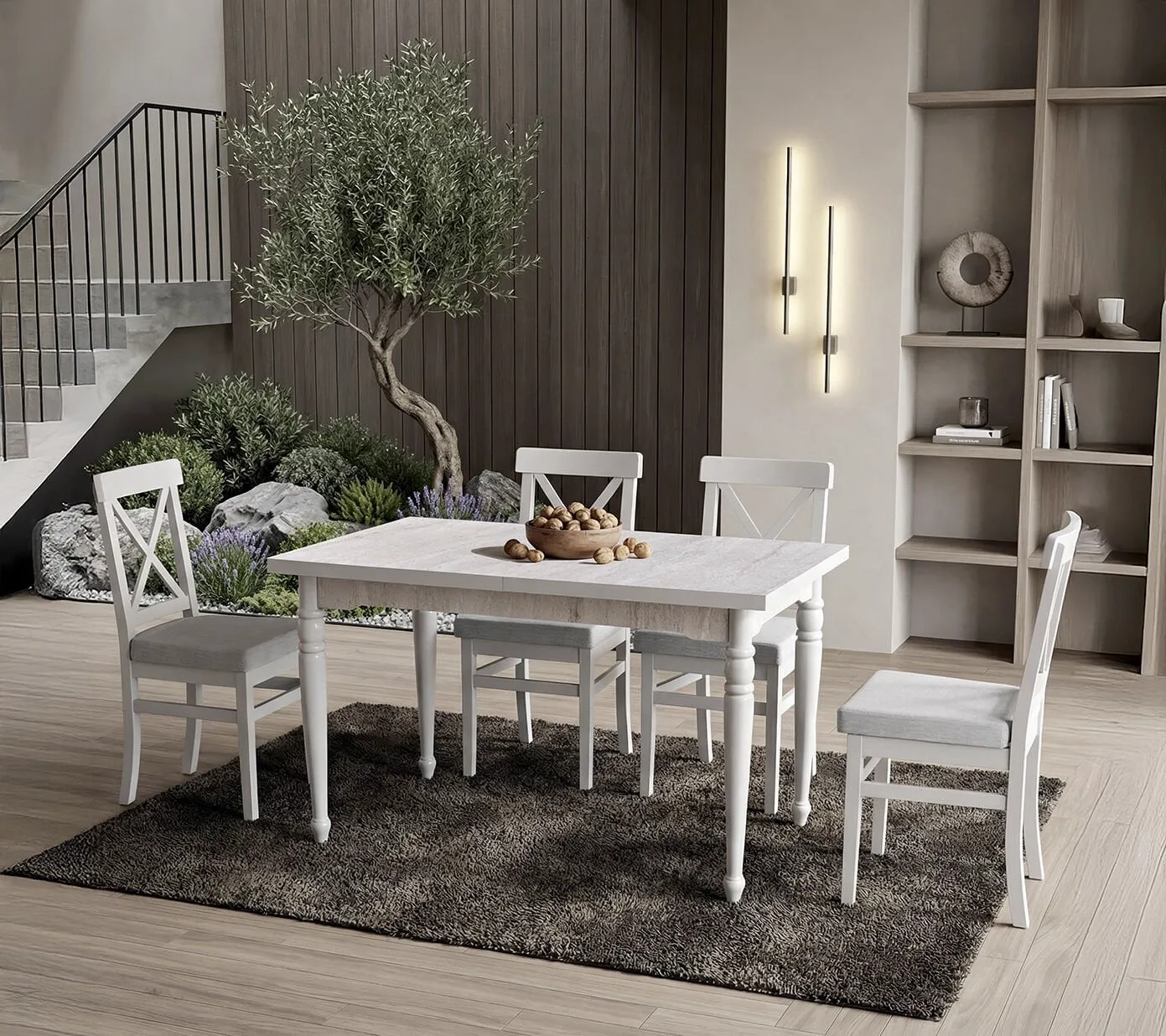Rustik Travertine Table & Rustik Chair Set HDR1451