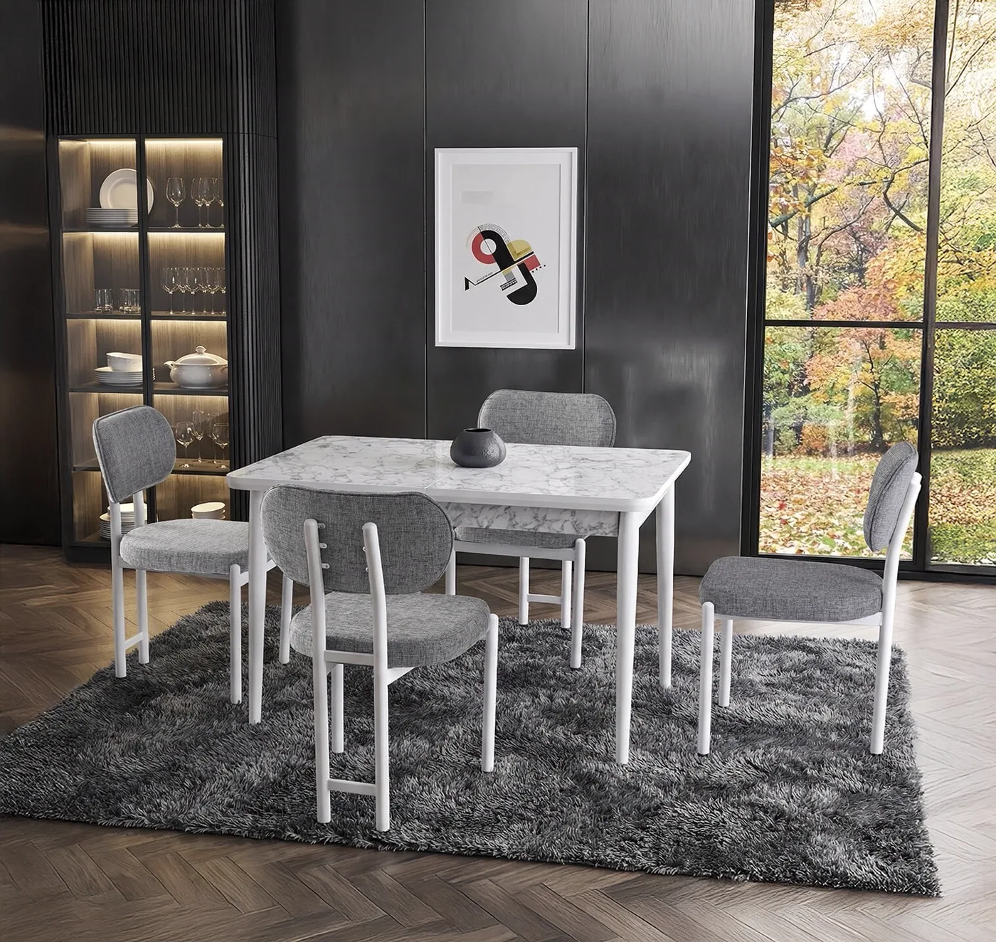 Mix White Marble Table & Mix Chair Set HDR1437