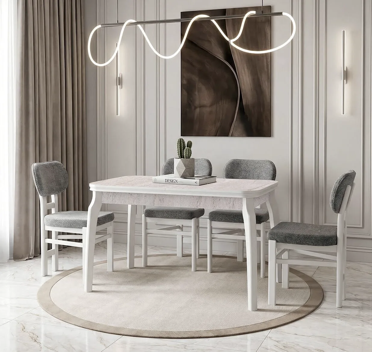 Manolya Travertine Table & Asli Chair Set HDR1432