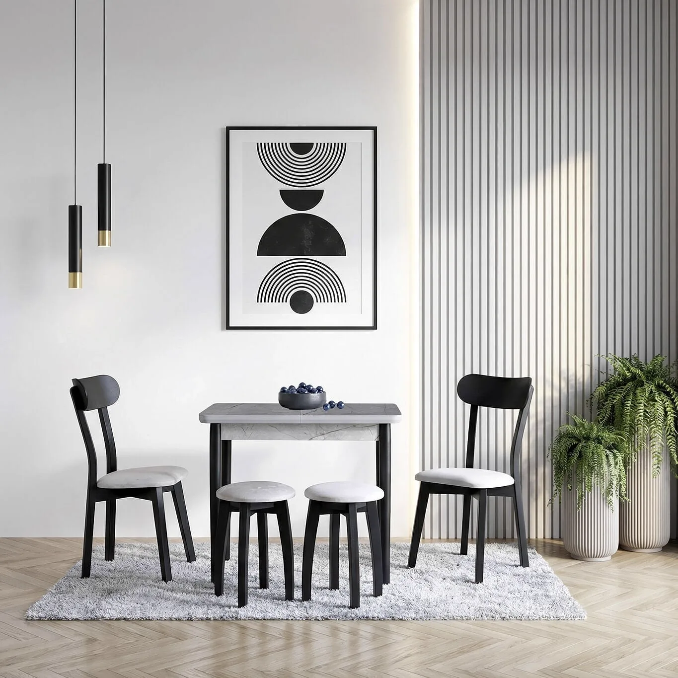 Izmir Grey Table & Izmir Chair & Izmir Stool Set HDR1428