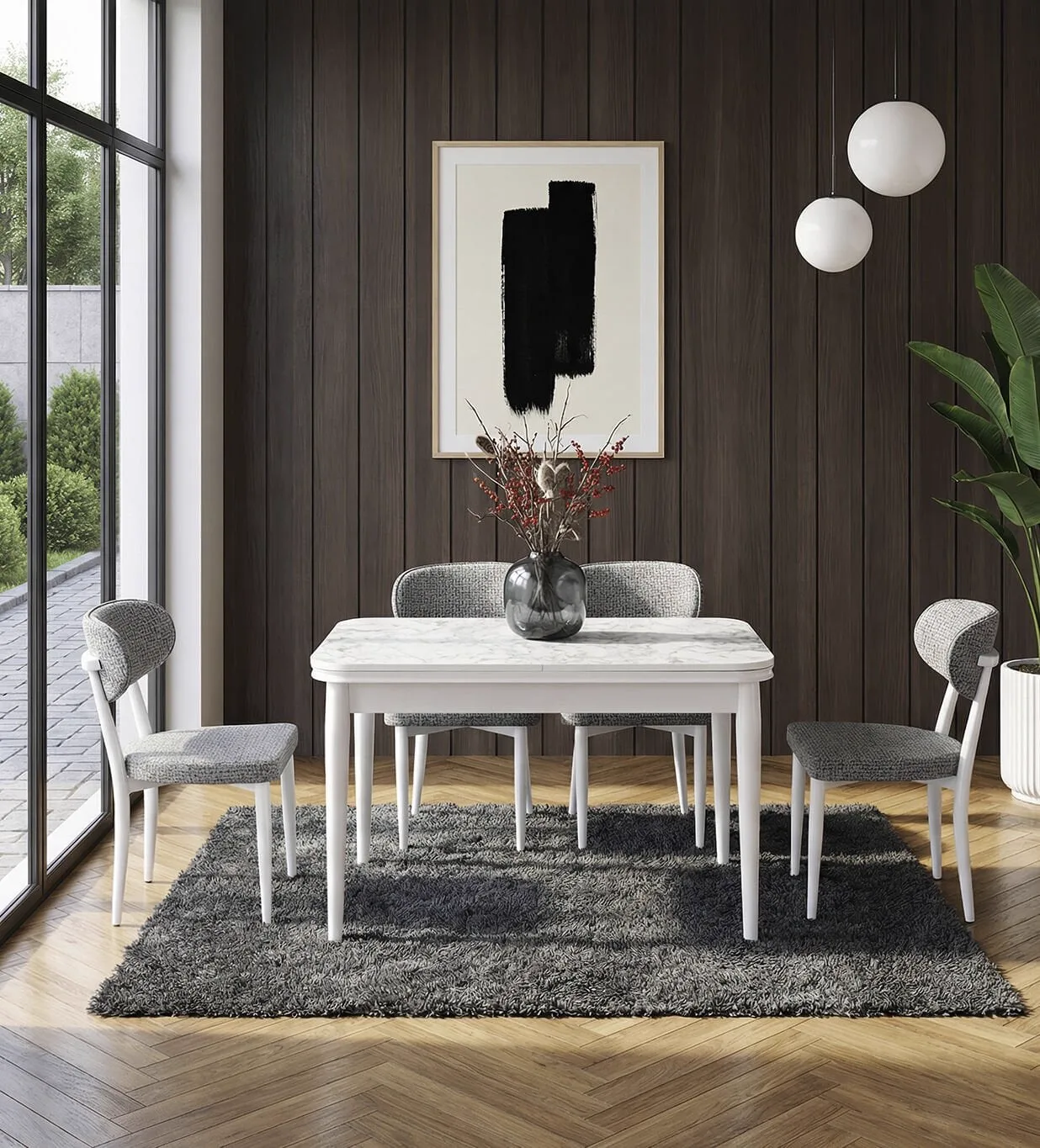 Manolya White Marble Table & Elma Chair Set HDR1431