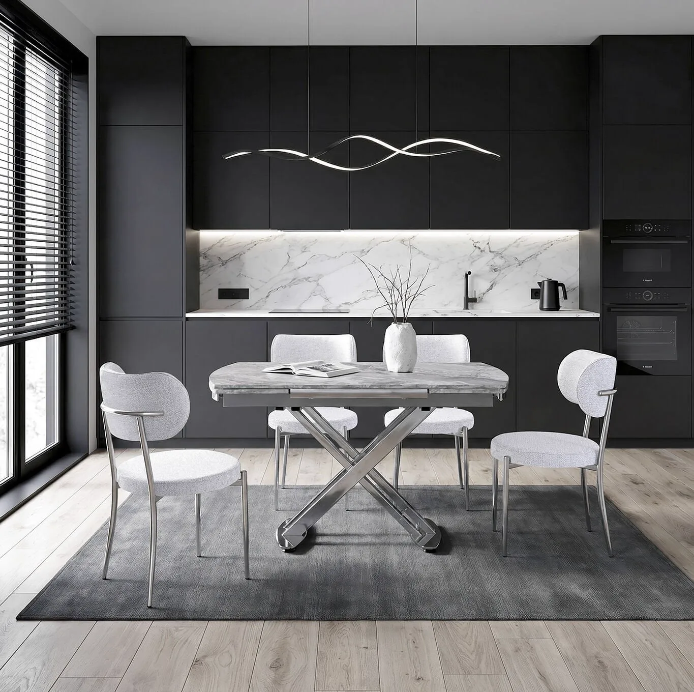 Galata bermuda en chromen tafel en atlas chromen stoelset HDR1415