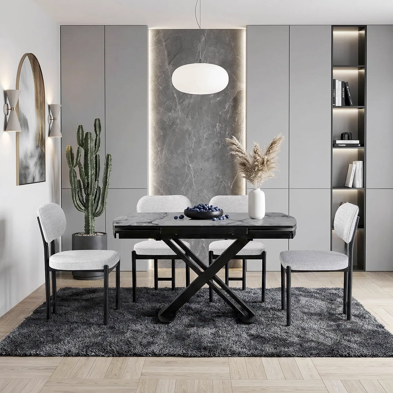 Galata Marmol and Black Table & Ayca Chair Set HDR1416