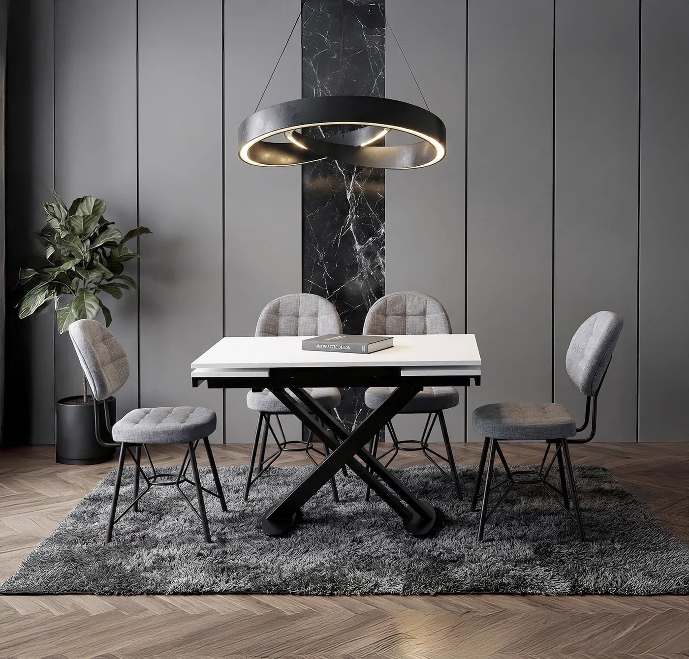 Galata Mini White Table & Gozde Chair Set HDR1417