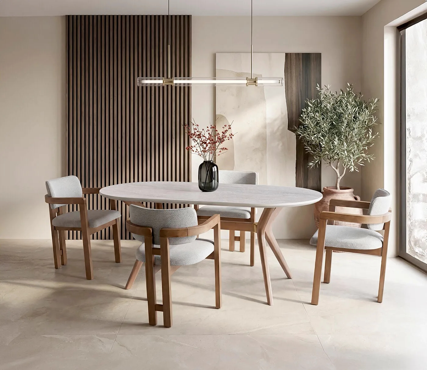 Cesme Travertine Table & Otto Chair Set HDR1405