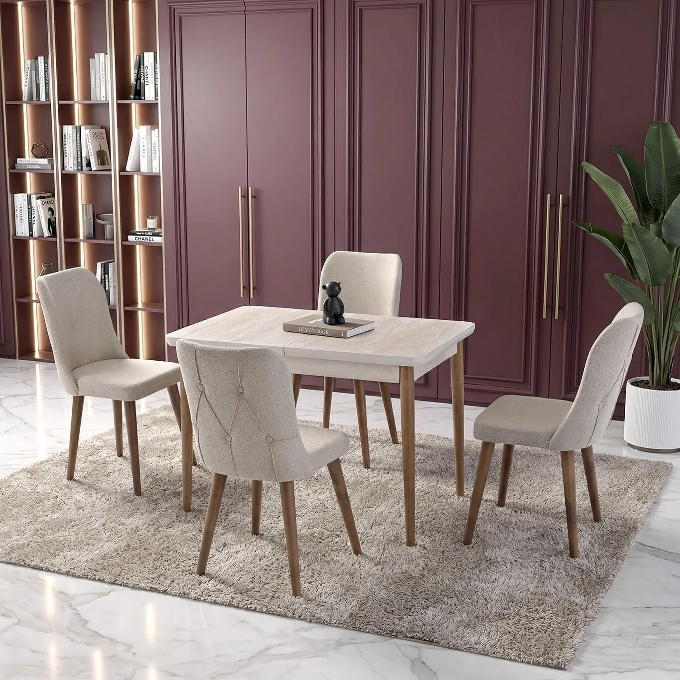 Zen Travertine Table & Aria Chair Set HDR1460