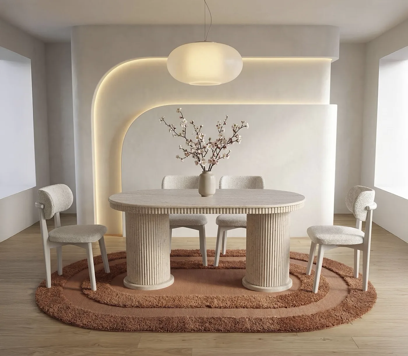 Efes Travertine Table & Atlas Chair Set HDR1410