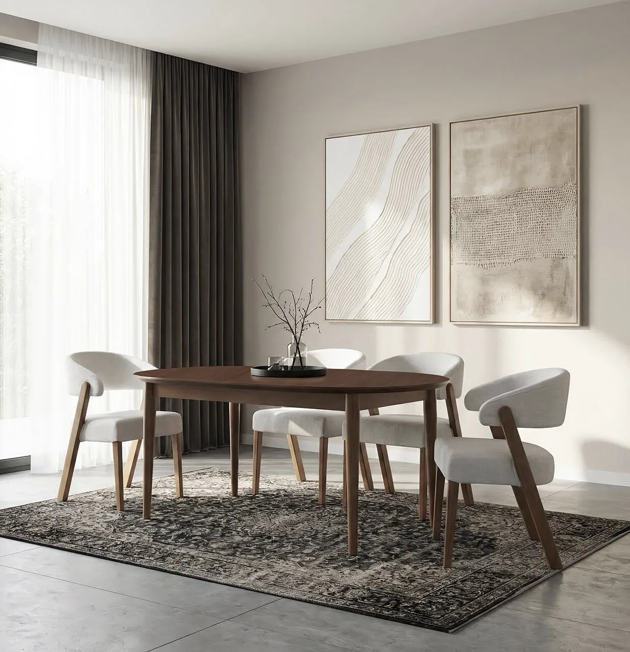 Defne Walnut Table & Oyku Chair Set HDR1406