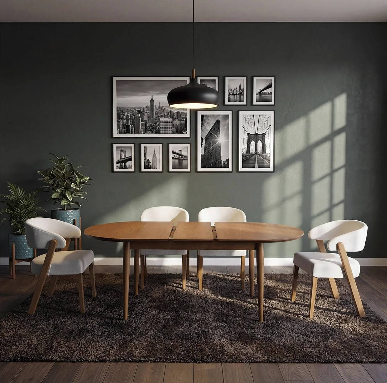 Defne Walnut Table & Oyku Chair Set HDR1406