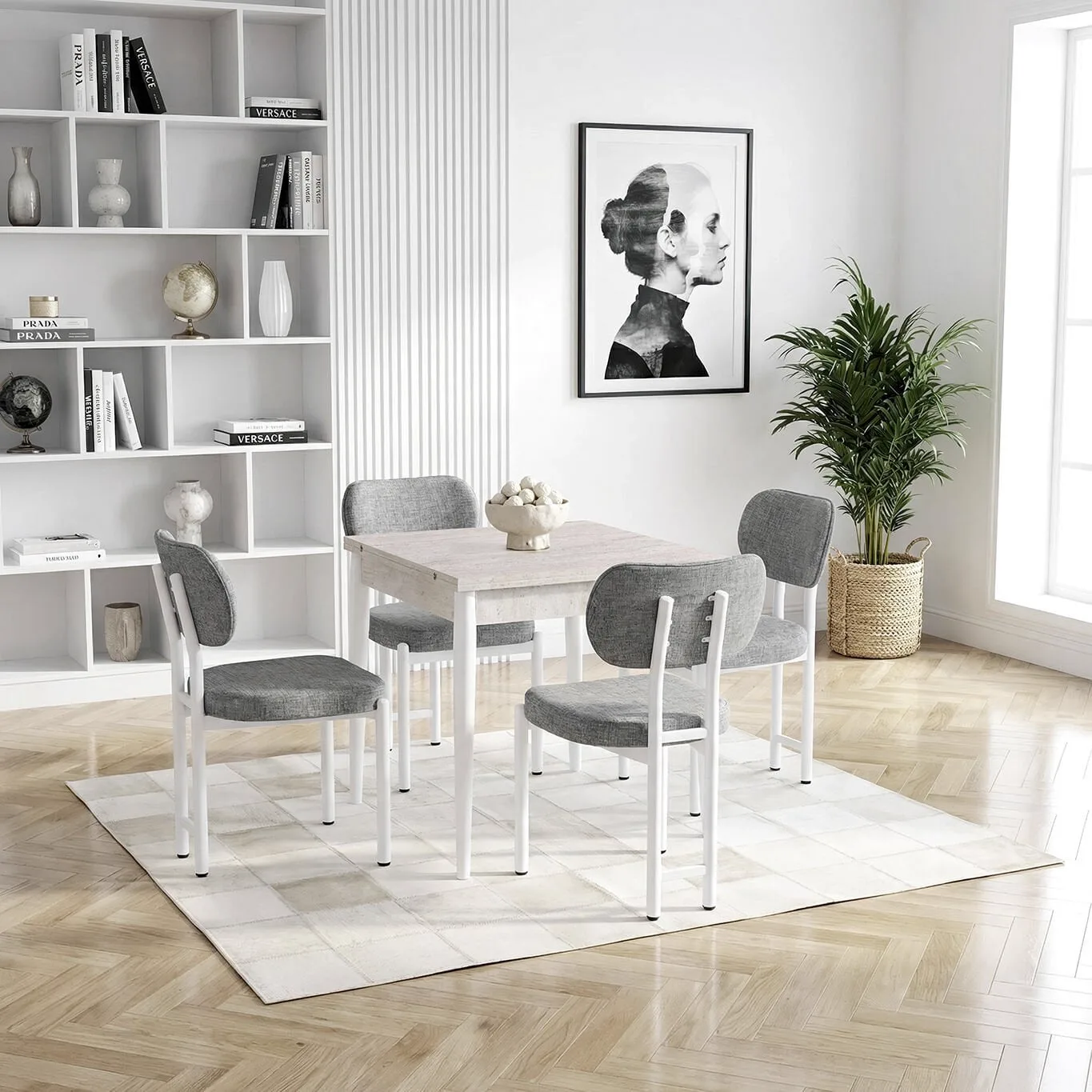 Efes Travertine Table & Ayca Chair Set HDR1411