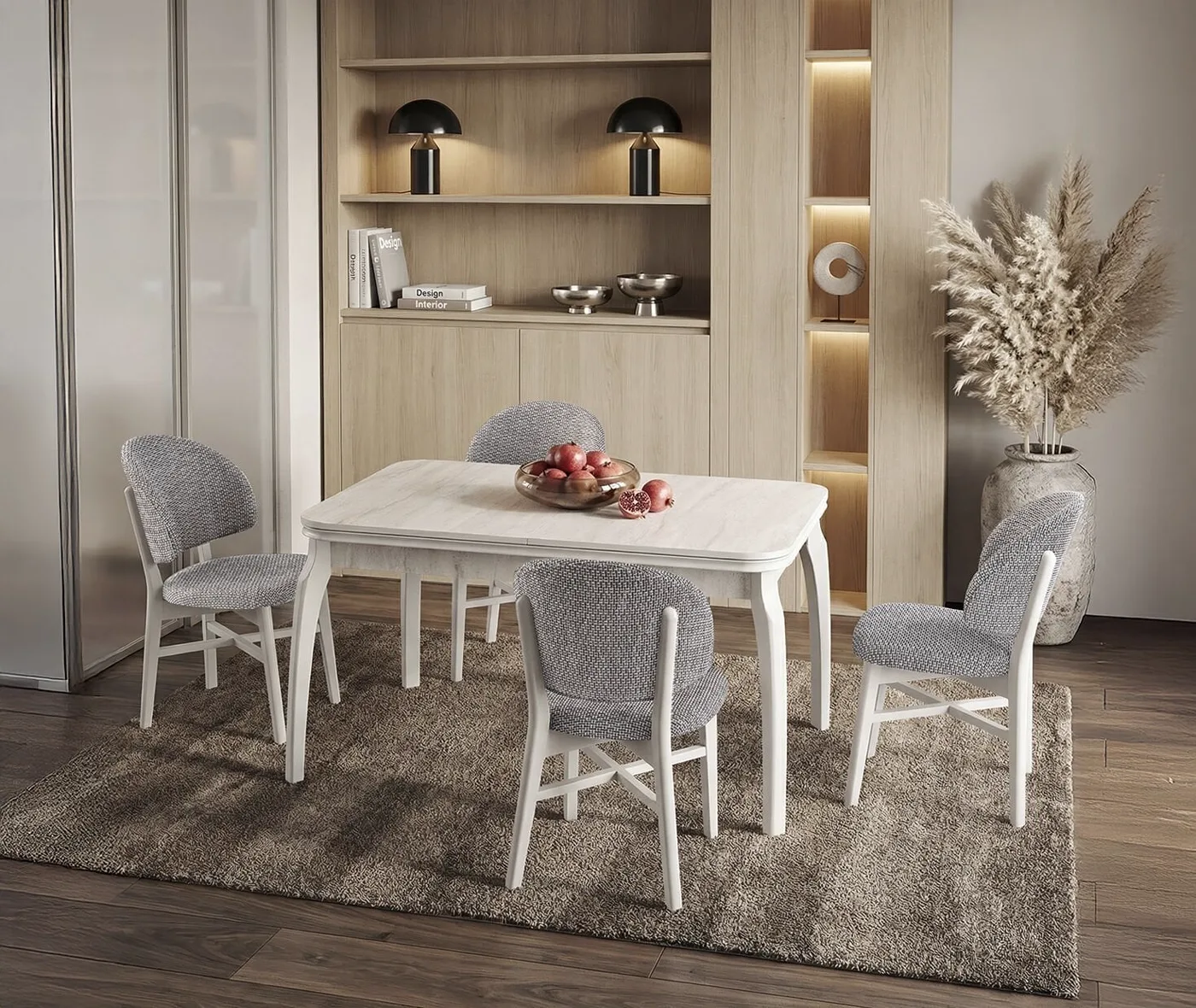 Nil Travertine Dining Table & Favori Chair Set HDR1444