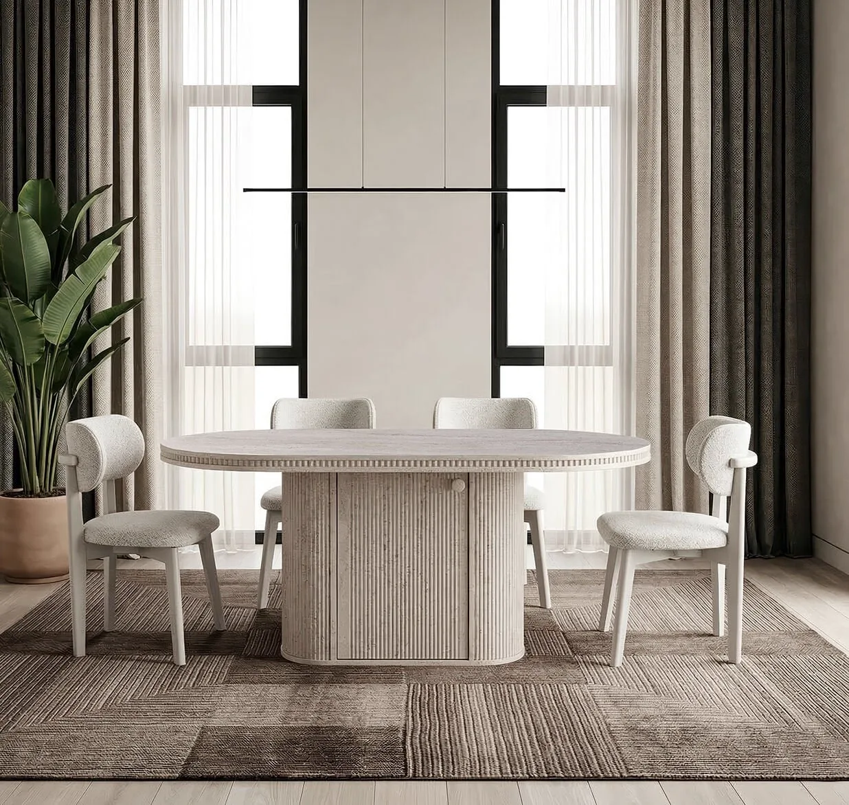 Hector Travertine Dining Table & Atlas Chair Set HDR1424